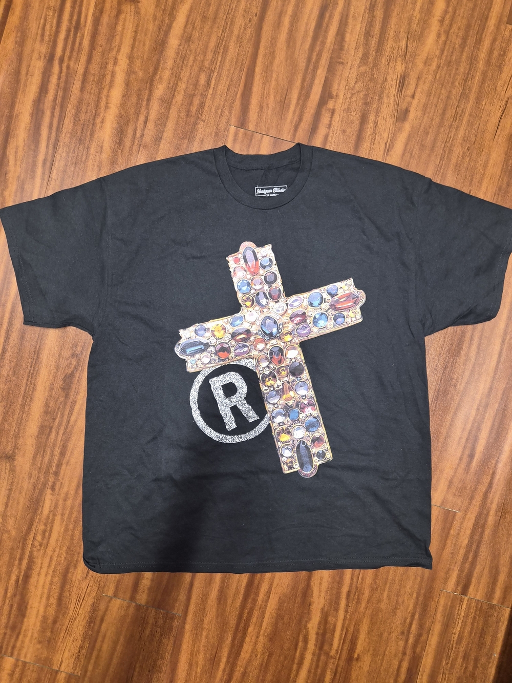 Black Jeweled Cross Graphic Tee - Registered R Detail